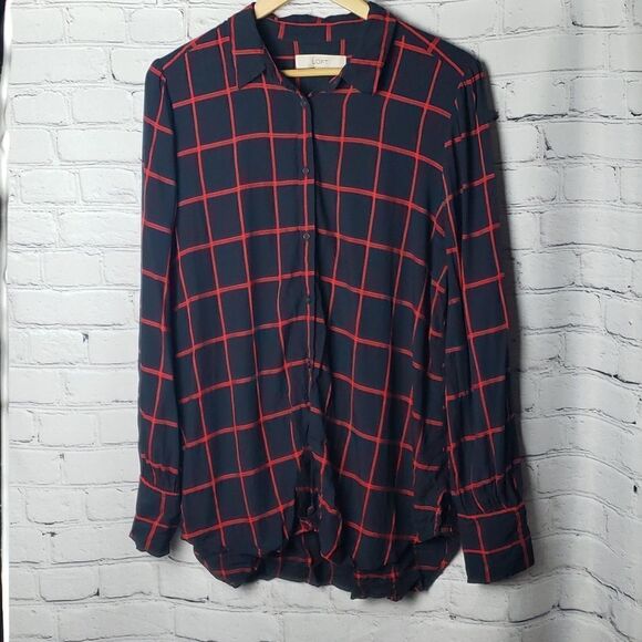LOFT Navy Blue and Red Top - Picture 1 of 4